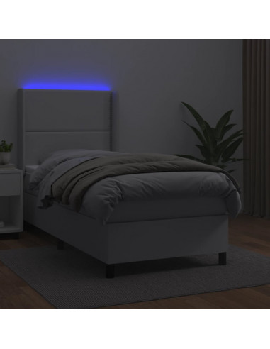 Giroletto Molle con Materasso e LED Bianco 90x200 cm Similpelle