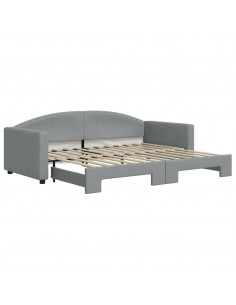 Divano Letto con Letto Estraibile Grigio Chiaro 90x200 Tessuto 2