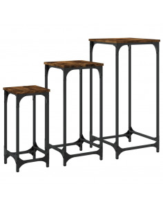 Tavolini Impilabili 3 pz Rovere Fumo in Legno Multistrato 2