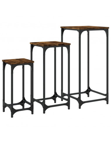 Tavolini Impilabili 3 pz Rovere Fumo in Legno Multistrato