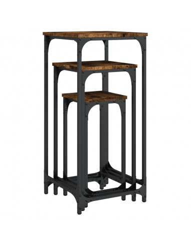 Tavolini Impilabili 3 pz Rovere Fumo in Legno Multistrato