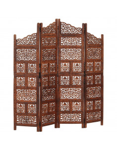 Divisorio 4 Pannelli Intaglio Marrone 160x165cm Mango Massello 2