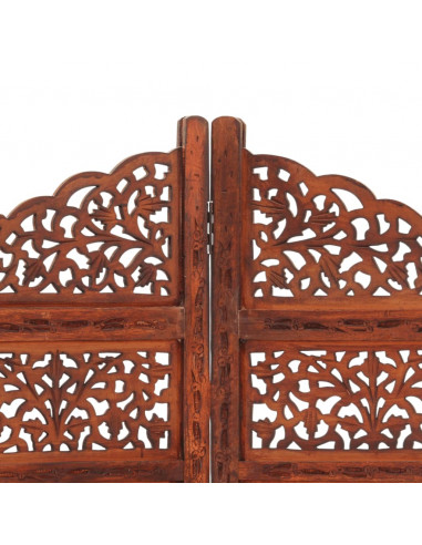 Divisorio 4 Pannelli Intaglio Marrone 160x165cm Mango Massello