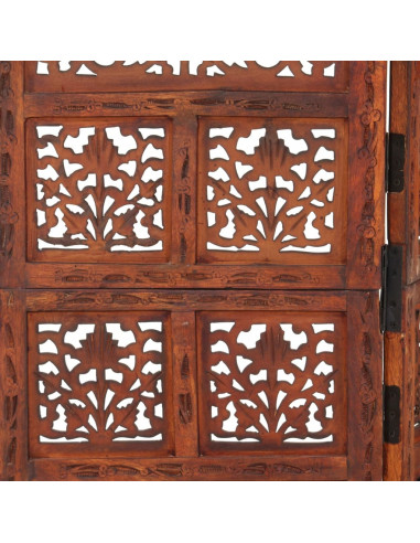 Divisorio 4 Pannelli Intaglio Marrone 160x165cm Mango Massello