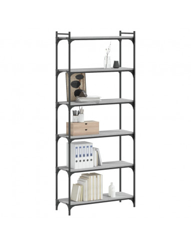 Libreria 6 Ripiani Grigio Sonoma 80x30x188cm Legno Multistrato