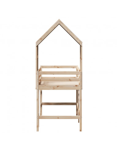 Letto Soppalco con Scala e Tetto 90x200 cm Legno Massello Pino