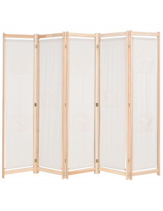 Paravento a 5 Pannelli Crema 200x170x4 cm in Tessuto 2