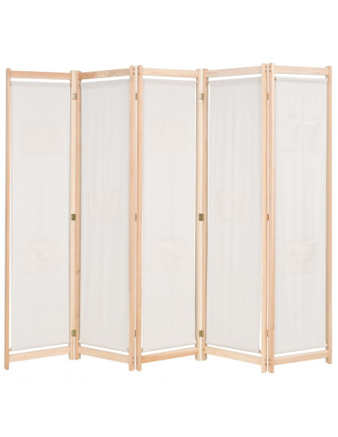 Paravento a 5 Pannelli Crema 200x170x4 cm in Tessuto