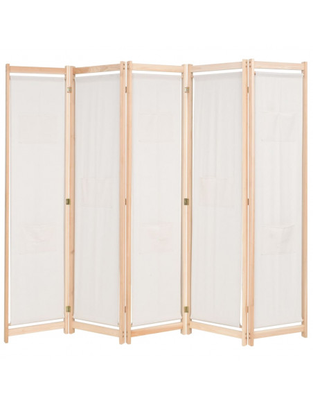 Paravento a 5 Pannelli Crema 200x170x4 cm in Tessuto