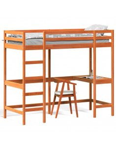 Letto Soppalco con Scrivania Marrone Cera 75x190 cm Legno Pino 2