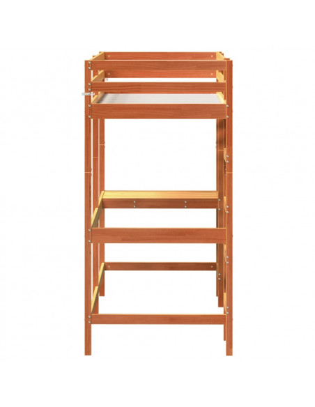 Letto Soppalco con Scrivania Marrone Cera 75x190 cm Legno Pino