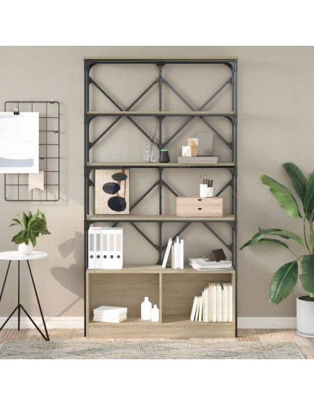 Libreria Rovere Sonoma 100x26x180cm Legno Multistrato e Metallo