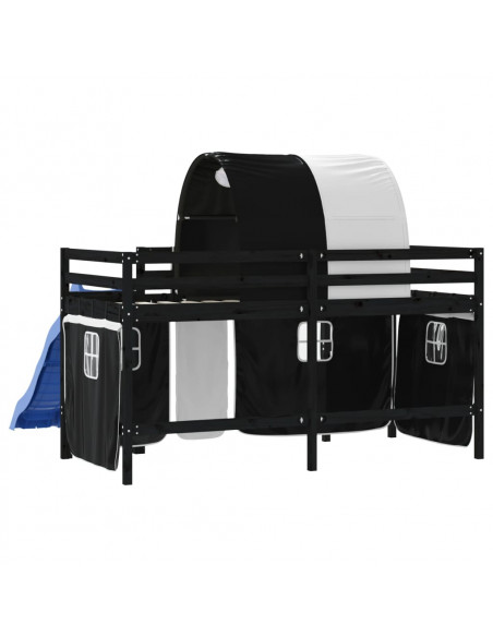 Letto a Soppalco con Tunnel Bambini Bianco e Nero 90x190cm Pino