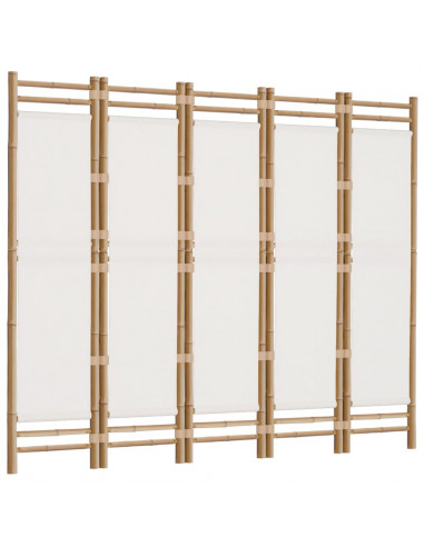 Divisorio Ambienti 5 Pannelli Pieghevole 200 cm Bambù e Tela