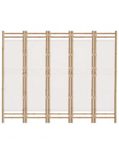 Divisorio Ambienti 5 Pannelli Pieghevole 200 cm Bambù e Tela
