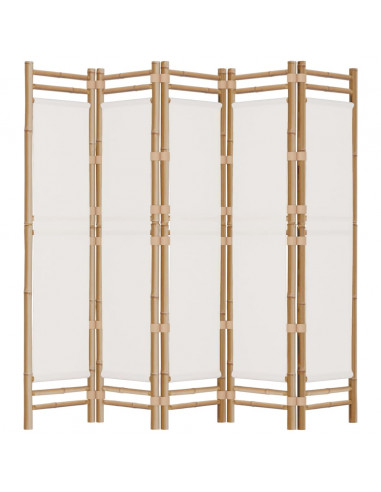 Divisorio Ambienti 5 Pannelli Pieghevole 200 cm Bambù e Tela