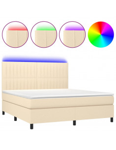 Letto a Molle con Materasso e LED Crema 180x200 cm in Tessuto 2