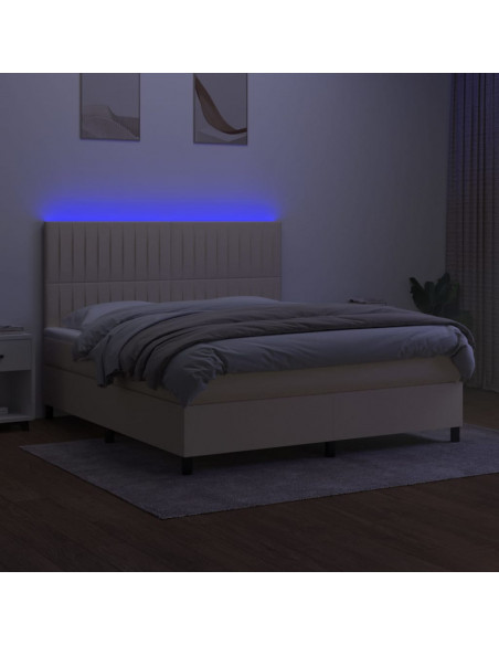 Letto a Molle con Materasso e LED Crema 180x200 cm in Tessuto