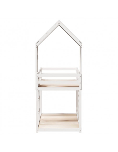 Letto a Castello con Tetto Bianco 75x190 cm Legno Massello Pino