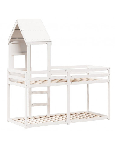 Letto a Castello con Tetto Bianco 75x190 cm Legno Massello Pino