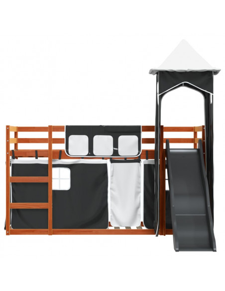 Letto a Castello con Scivolo e Tende Bianco e Nero 80x200 cm