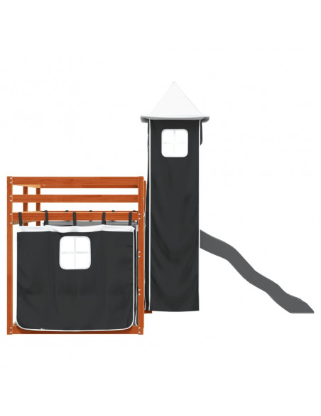 Letto a Castello con Scivolo e Tende Bianco e Nero 80x200 cm