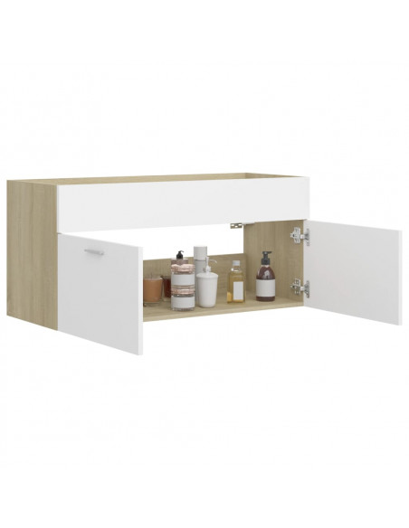 Mobile Lavabo Bianco e Rovere Sonoma 100x38,5x46cm Multistrato