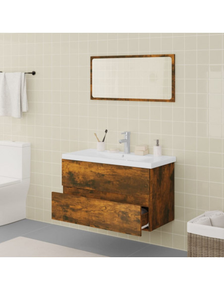 Set di Mobili da Bagno Rovere Fumo in Legno Multistrato