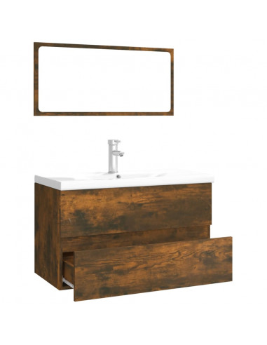 Set di Mobili da Bagno Rovere Fumo in Legno Multistrato