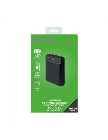 Celly Pocket Size 10000 Power Bank 10000mAH 2*USB 2.1A Nero