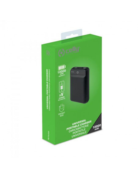 Celly Pocket Size 10000 Power Bank 10000mAH 2*USB 2.1A Nero