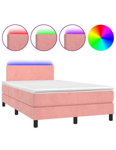 Letto a Molle con Materasso e LED Rosa 120x200 cm in Velluto