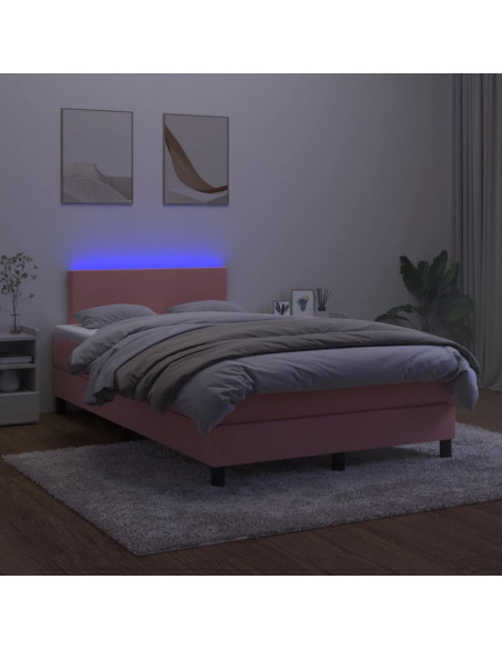Letto a Molle con Materasso e LED Rosa 120x200 cm in Velluto