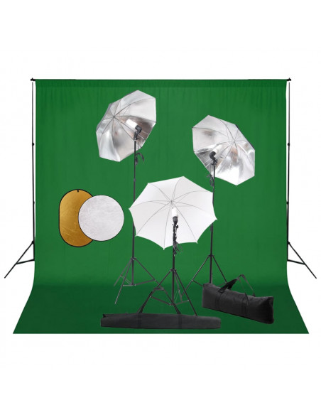 Kit Studio Fotografico con Luci Ombrelli Fondale e Riflettore