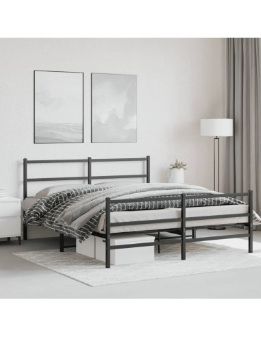 Giroletto con Testiera e Pediera Metallo Nero 150x200 cm