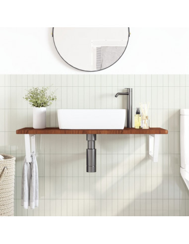 Ripiano a Parete per Lavabo in Acciaio e Massello di Rovere