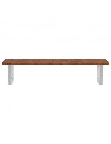 Ripiano a Parete per Lavabo in Acciaio e Massello di Rovere