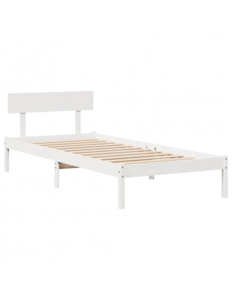 Letto senza Materasso Bianco 75x190 in Legno Massello di Pino