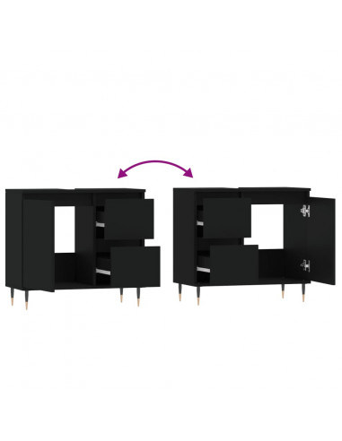 Armadietto da Bagno Nero 65x33x60 cm in Legno Multistrato