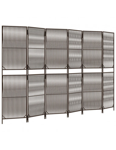 Divisorio per Ambienti a 6 Pannelli Marrone in Polyrattan