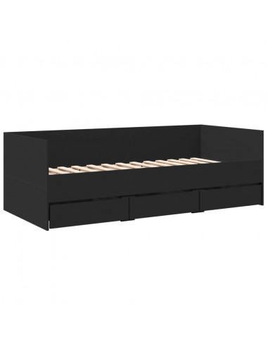 Divano Letto con Cassetti Nero 90x190 cm in Legno Multistrato