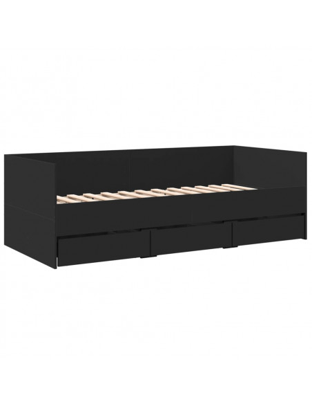 Divano Letto con Cassetti Nero 90x190 cm in Legno Multistrato