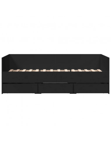 Divano Letto con Cassetti Nero 90x190 cm in Legno Multistrato
