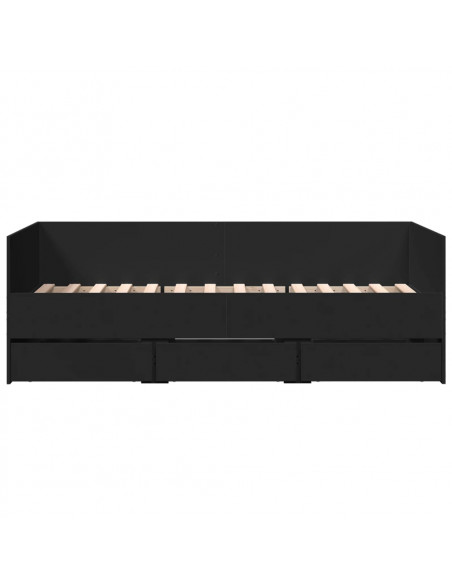 Divano Letto con Cassetti Nero 90x190 cm in Legno Multistrato