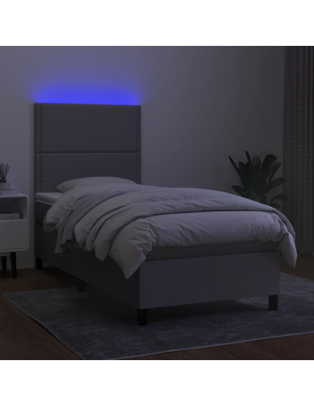 Letto a Molle Materasso e LED Grigio Chiaro 90x190 cm Tessuto