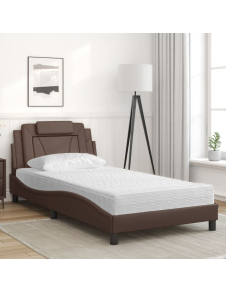 Letto con Materasso Marrone 100x200cm in Similpelle