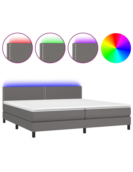 Giroletto Molle con Materasso e LED Grigio 200x200cm Similpelle
