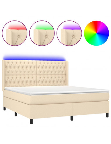 Letto a Molle con Materasso e LED Crema 180x200 cm in Tessuto