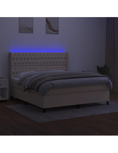 Letto a Molle con Materasso e LED Crema 180x200 cm in Tessuto