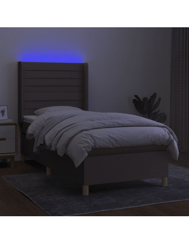 Letto a Molle con Materasso e LED Tortora 100x200cm in Tessuto